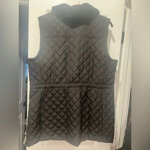 JONES New York Women's Black Quilted Vest Faux Fur Collar XL